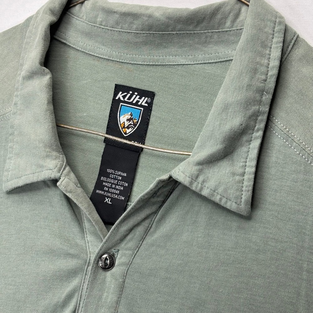 Kuhl Polo Shirt Mens XL Green Supima Cotton Short Sleeve Hiking Outdoor Casual